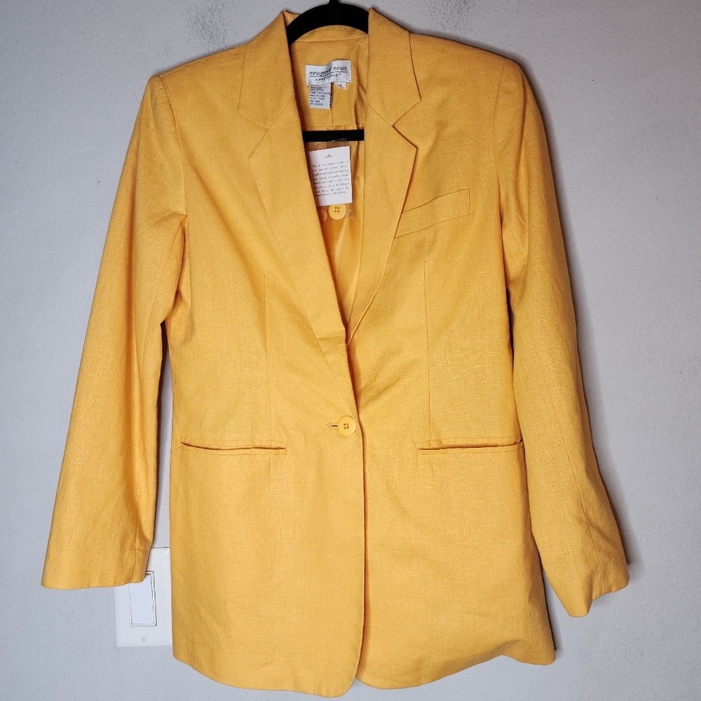 NWT Newport News Linen Cotton Yellow Single Button Blazer Size‎ 4 - Picture 3 of 16